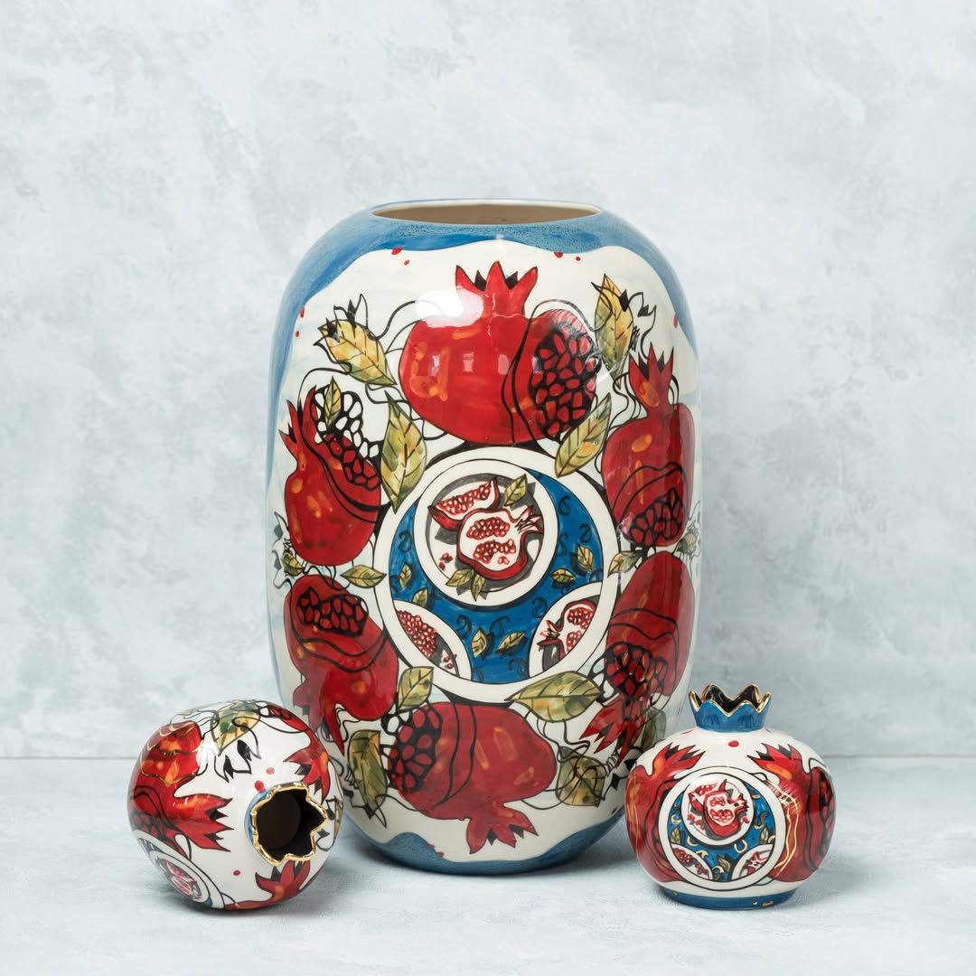 Red Pomegranates" Composition (Vase and Decorative Pomegranates)